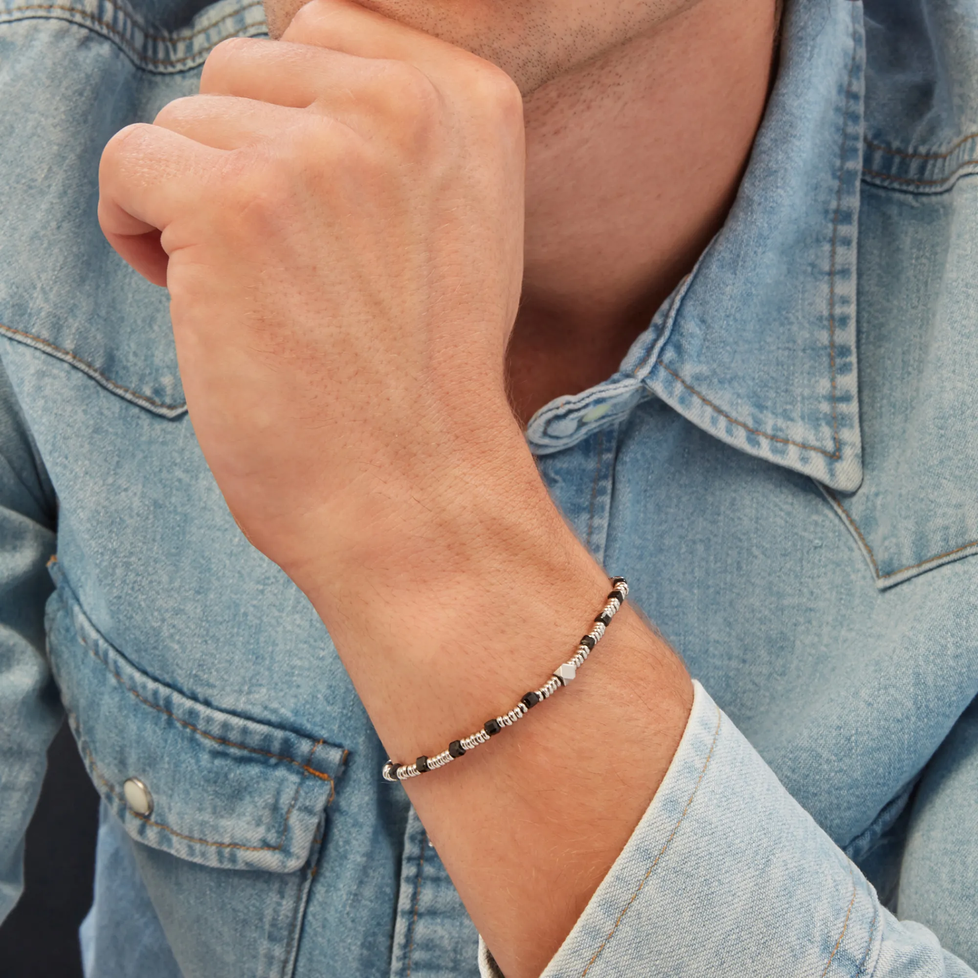 Uomo Breil Bracciali|Idee Regalo Per Lui-PRIAM-BRACCIALE IN ACCIAIO E SPINELLO NERO