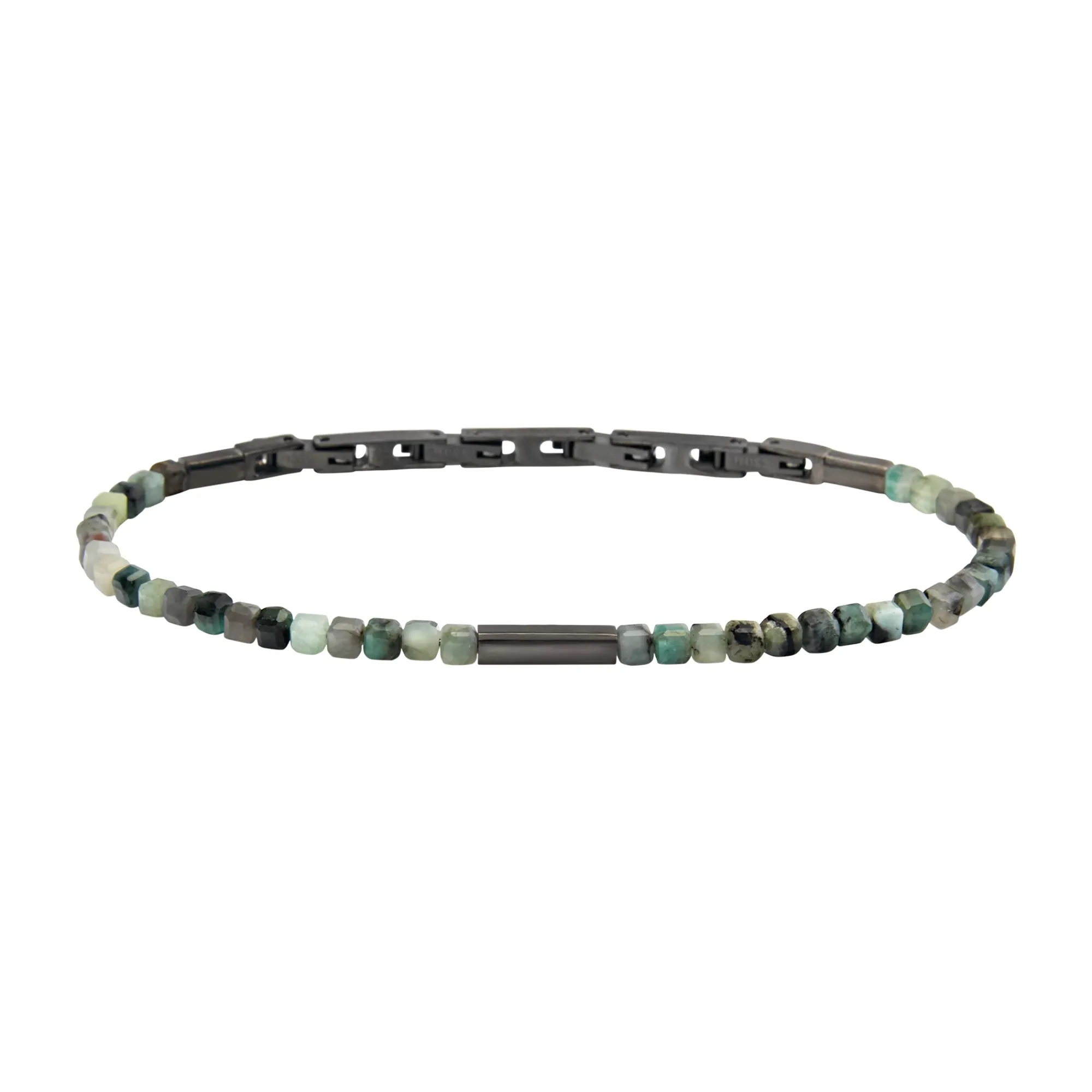 Uomo Breil Bracciali|Idee Regalo Per Lui-PRIAM-BRACCIALE IN ACCIAIO COLOR GUN E RADICI DI SMERALDO