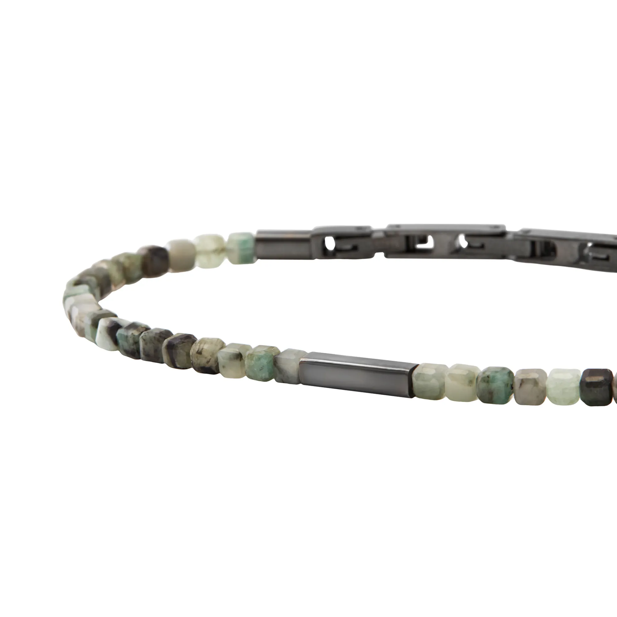 Uomo Breil Bracciali|Idee Regalo Per Lui-PRIAM-BRACCIALE IN ACCIAIO COLOR GUN E RADICI DI SMERALDO