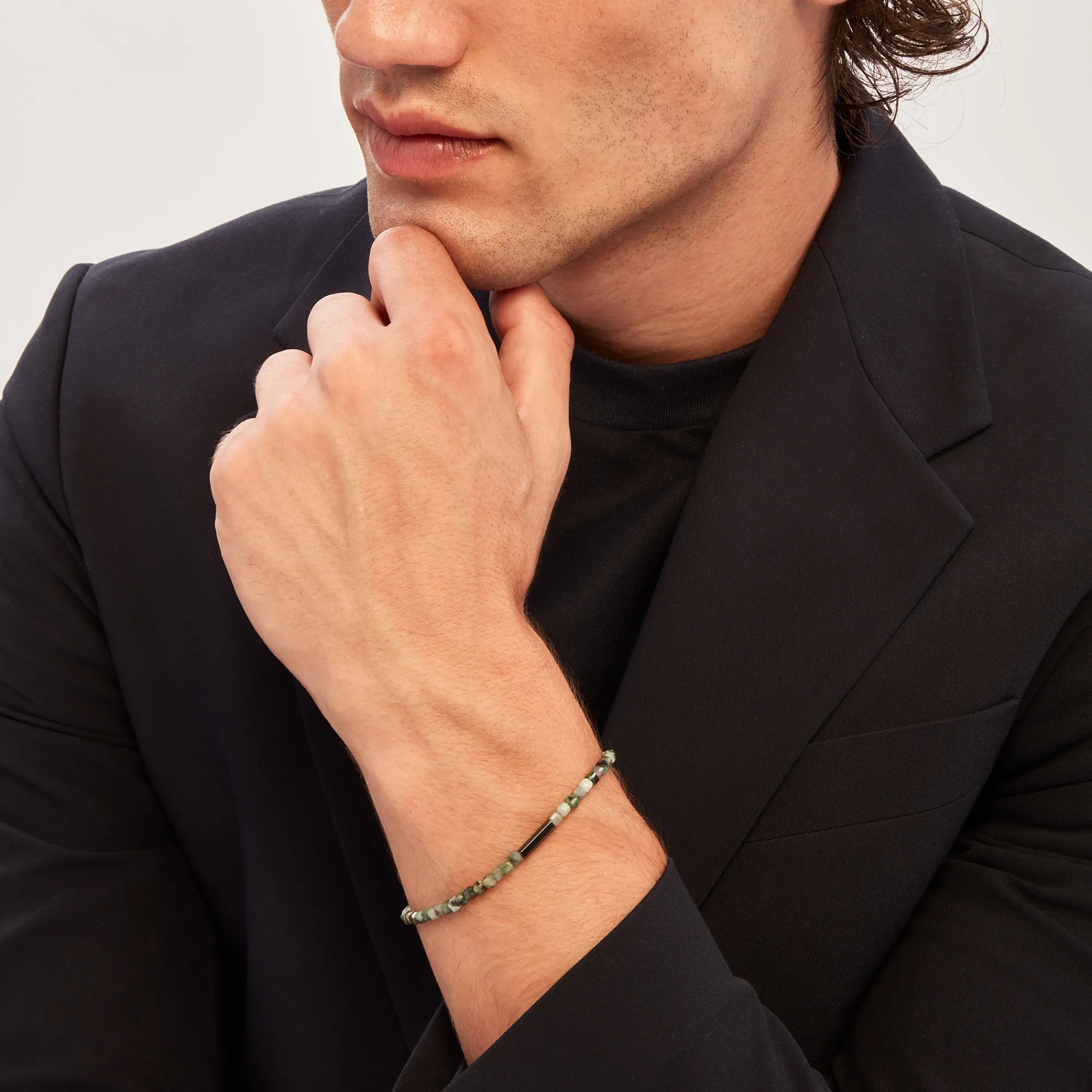 Uomo Breil Bracciali|Idee Regalo Per Lui-PRIAM-BRACCIALE IN ACCIAIO COLOR GUN E RADICI DI SMERALDO