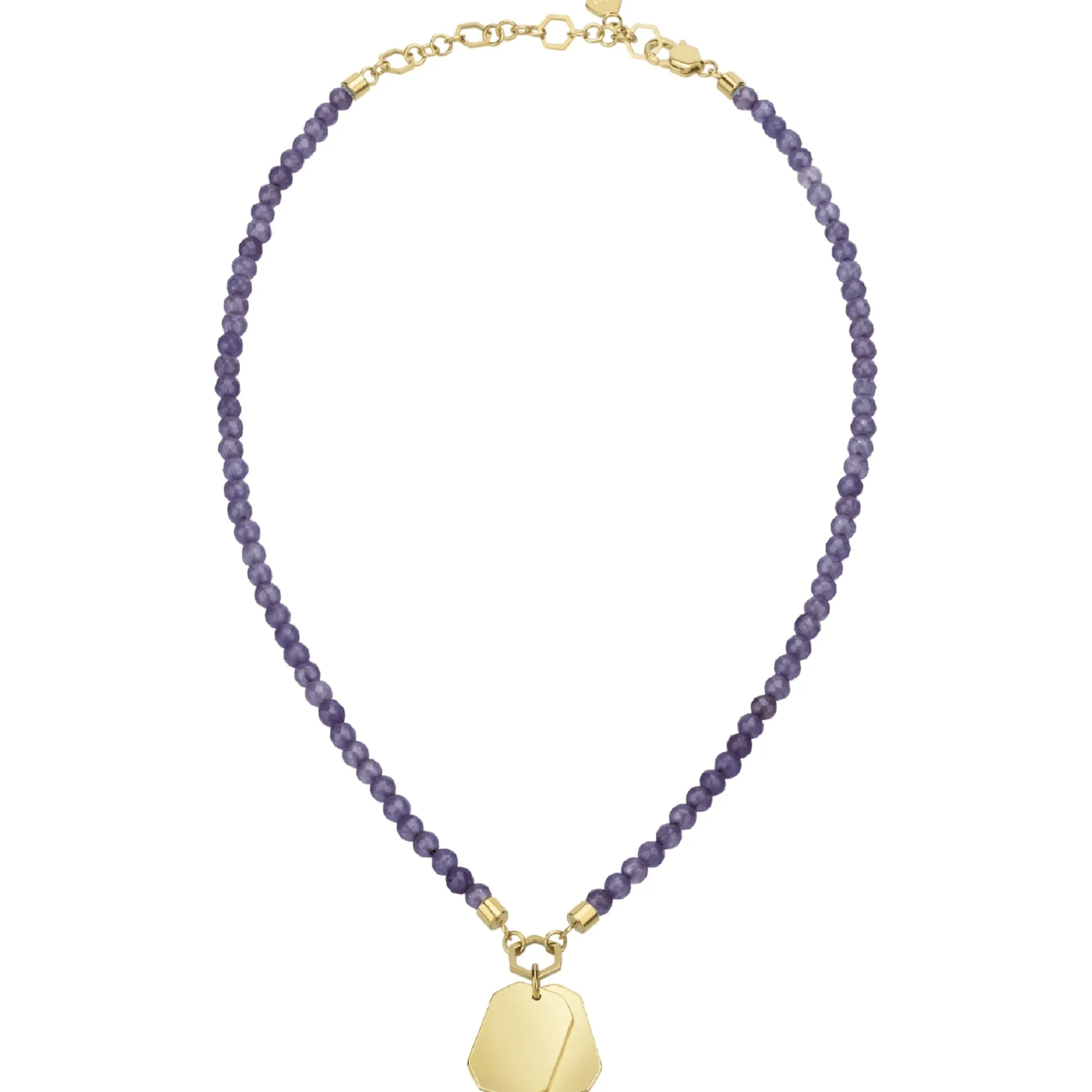 Donna Breil Collane|Regali Personalizzabili-PRIVATE CODE-COLLANA IN AMETISTA CON DUE PIASTRINE IN ACCIAIO IP GOLD