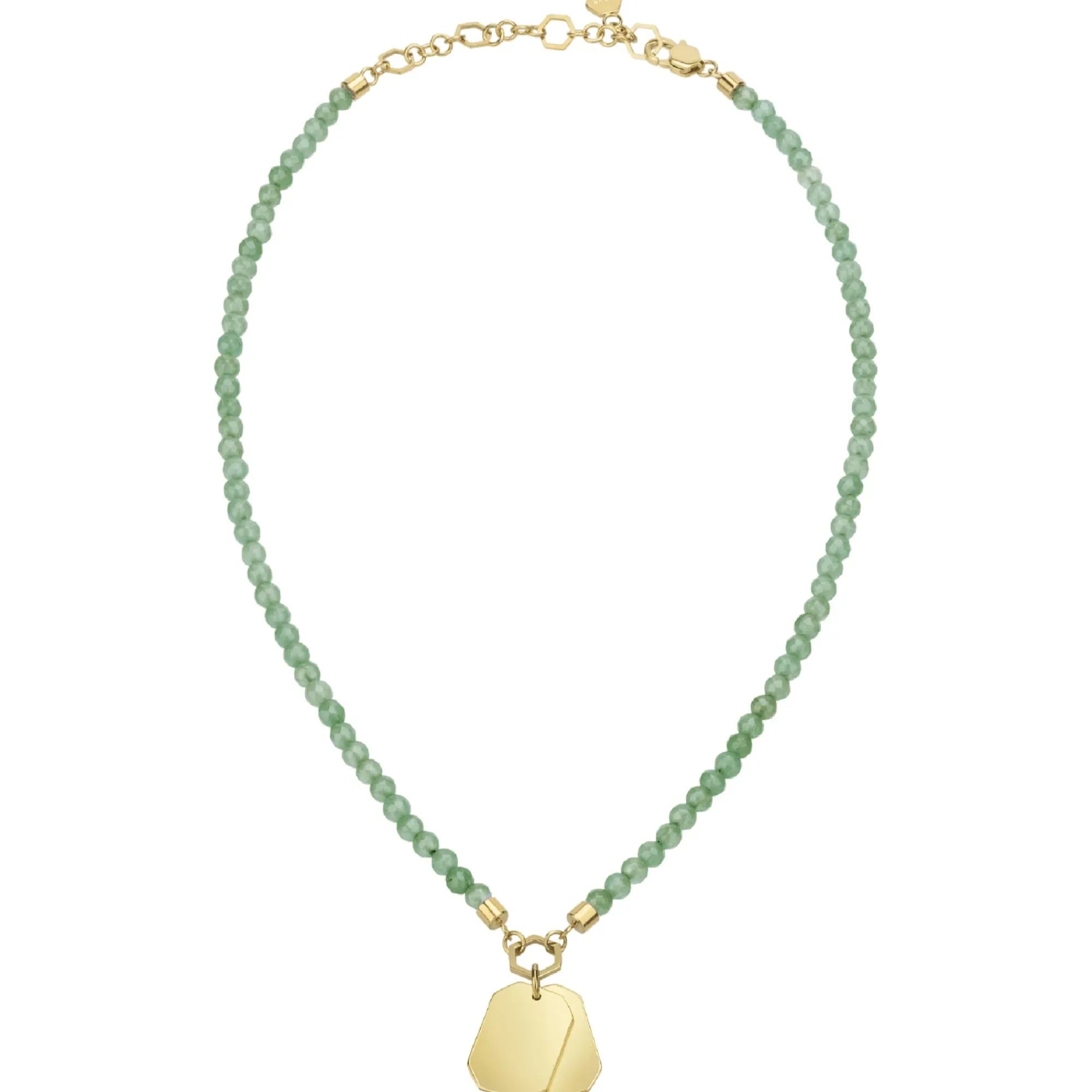Donna Breil Collane|Regali Personalizzabili-PRIVATE CODE-COLLANA IN AVVENTURINA VERDE CON DUE PIASTRINE IN ACCIAIO IP GOLD