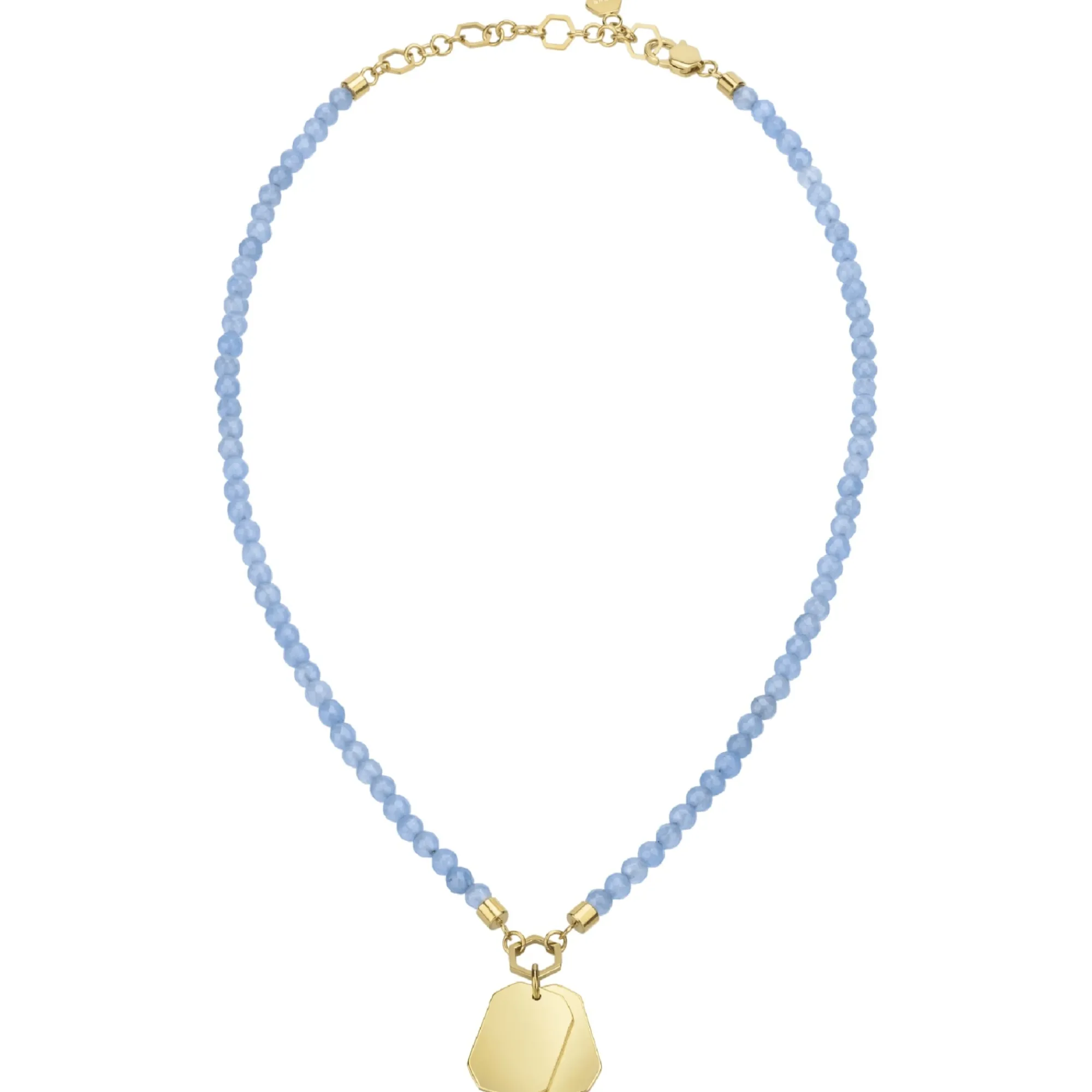 Donna Breil Collane|Regali Personalizzabili-PRIVATE CODE-COLLANA IN GIADA AZZURRA CON DUE PIASTRINE IN ACCIAIO IP GOLD