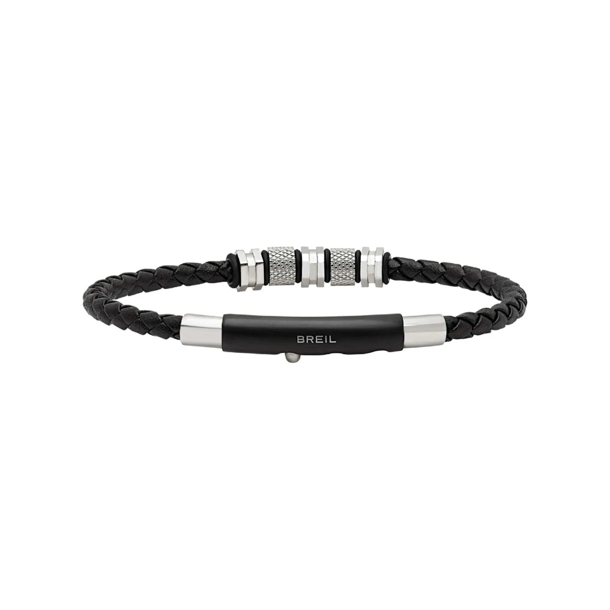 Uomo Breil Bracciali-WANDERLUST-BRACCIALE IN ACCIAIO E PELLE NERA INTRECCIATA