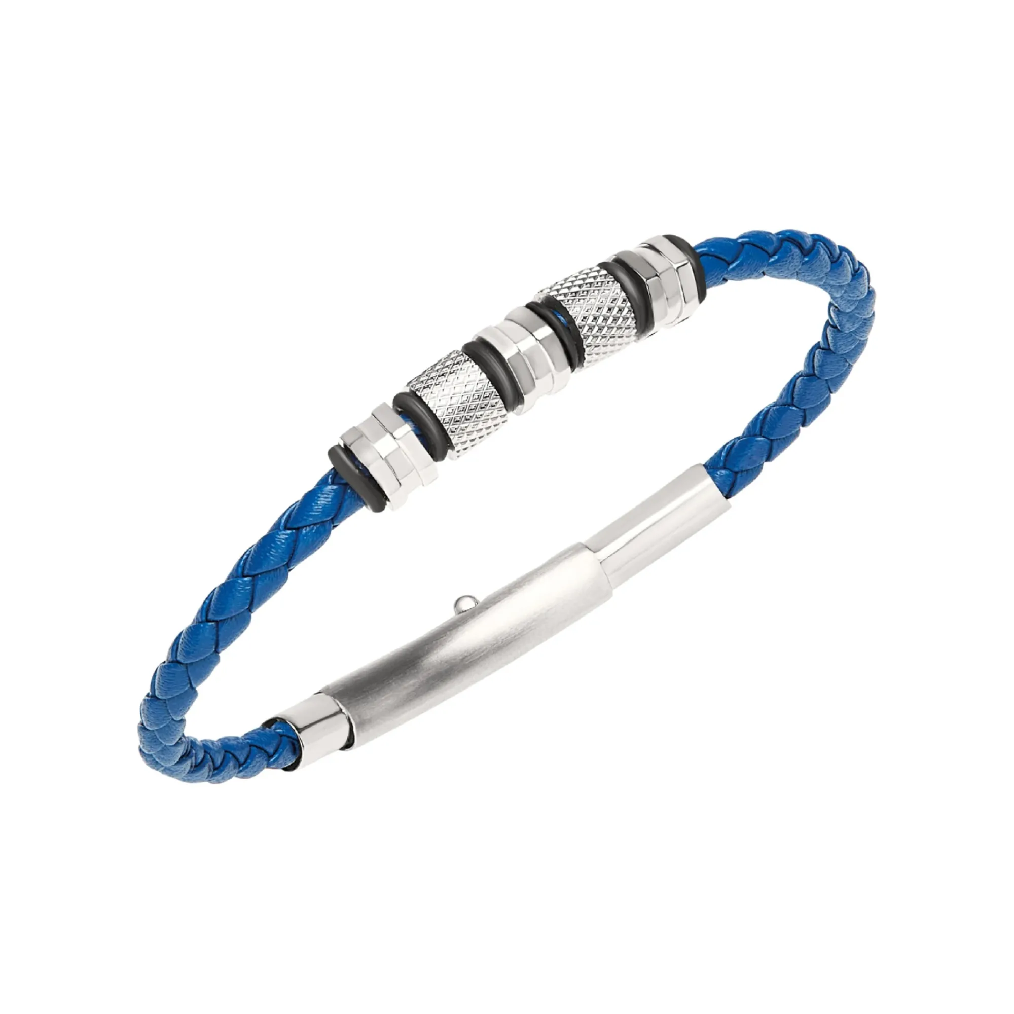 Uomo Breil Bracciali-WANDERLUST-BRACCIALE IN ACCIAIO E PELLE BLU ELETTRICO INTRECCIATA