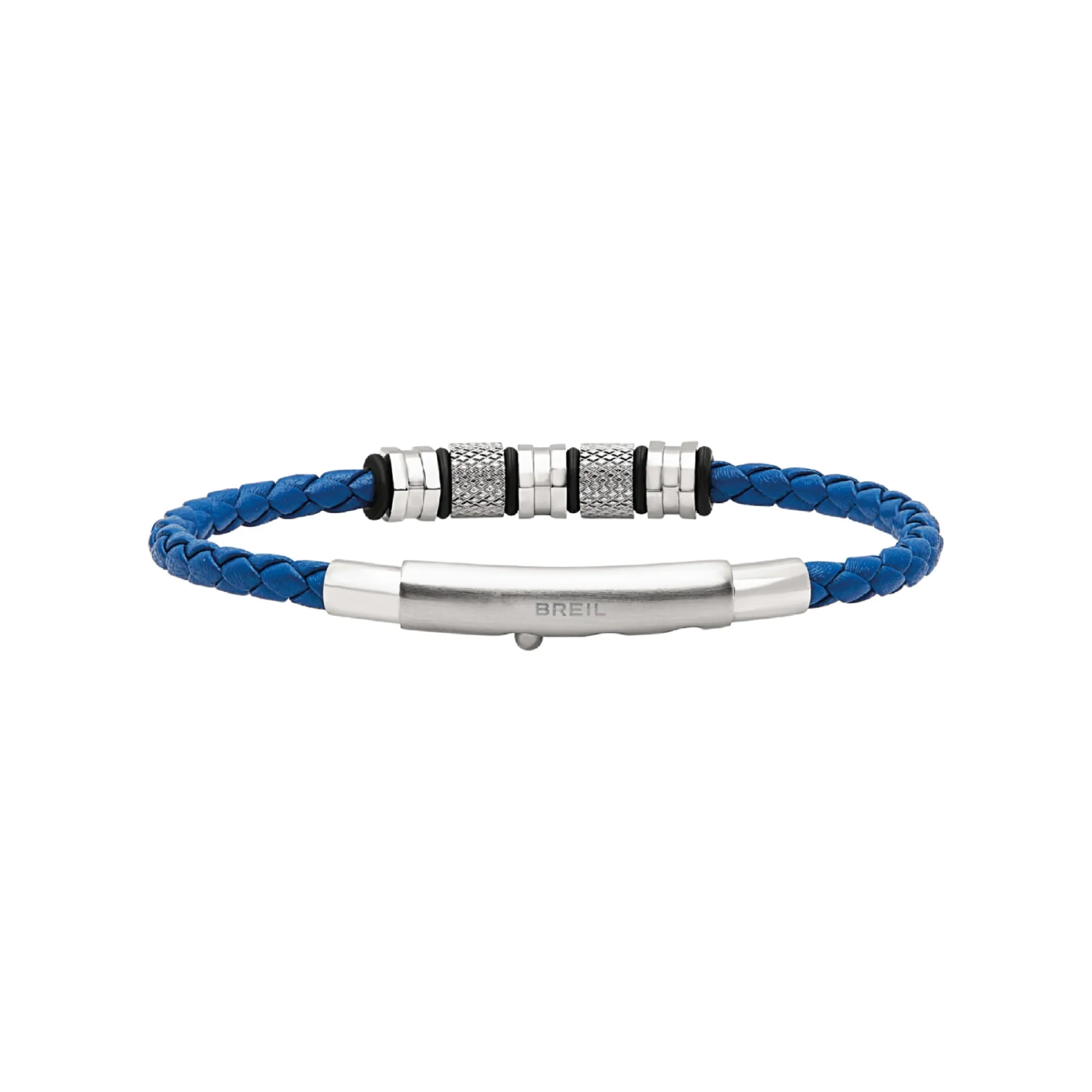 Uomo Breil Bracciali-WANDERLUST-BRACCIALE IN ACCIAIO E PELLE BLU ELETTRICO INTRECCIATA