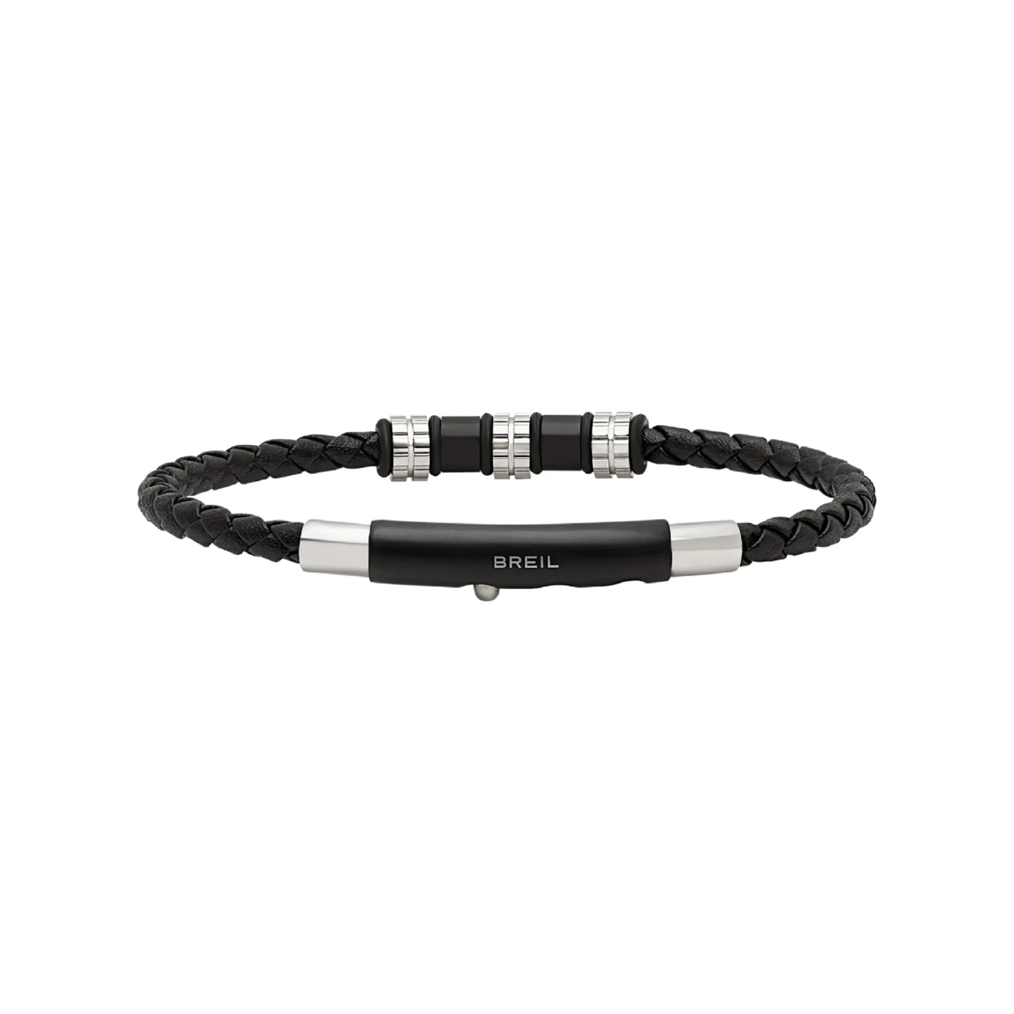 Uomo Breil Bracciali-WANDERLUST-BRACCIALE IN ACCIAIO E PELLE NERA INTRECCIATA