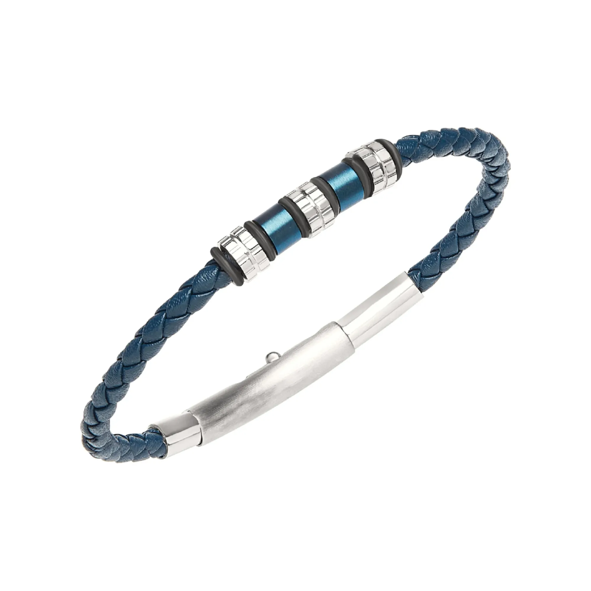 Uomo Breil Bracciali-WANDERLUST-BRACCIALE IN ACCIAIO E PELLE BLU INTRECCIATA
