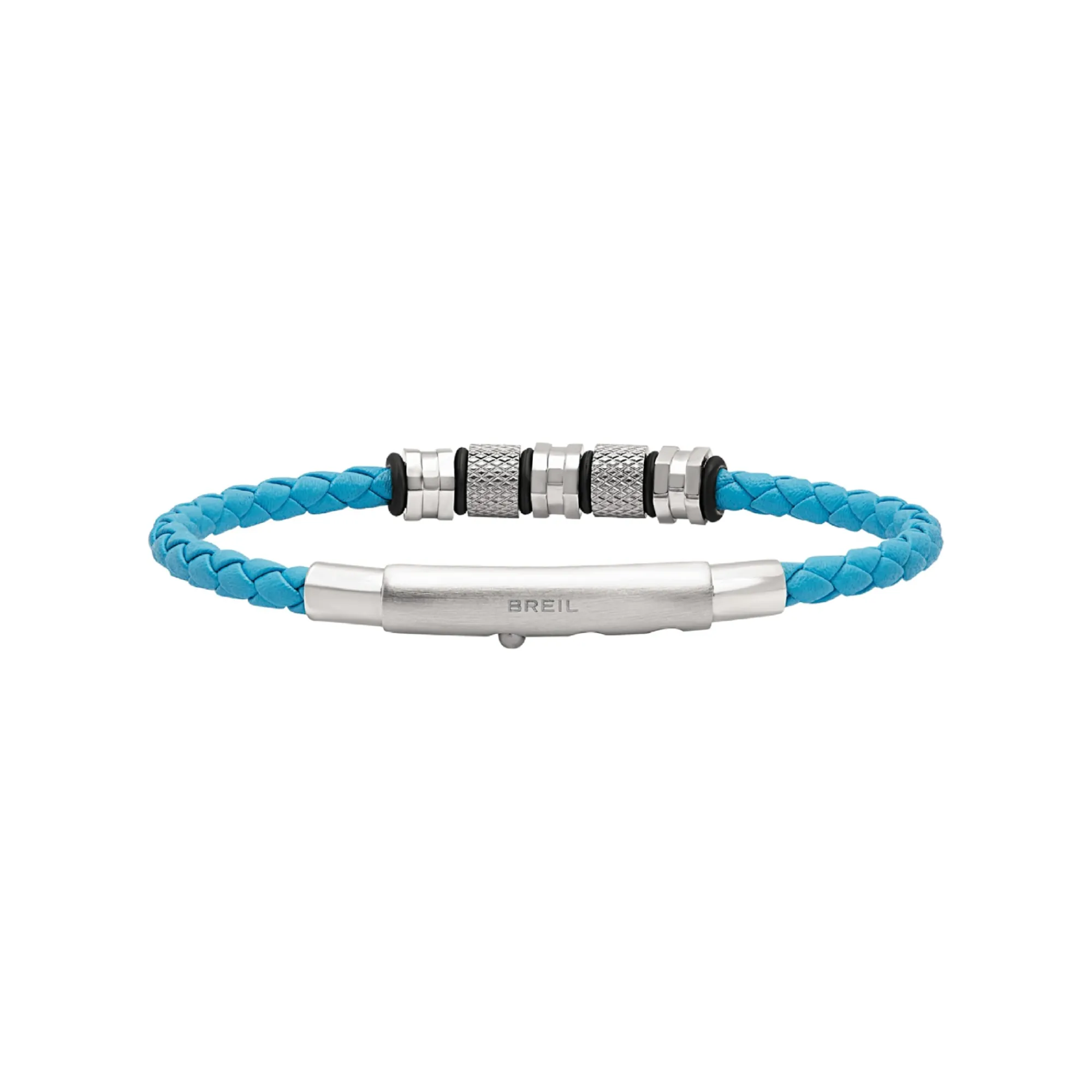 Uomo Breil Bracciali-WANDERLUST-BRACCIALE IN ACCIAIO E PELLE TURCHESE INTRECCIATA